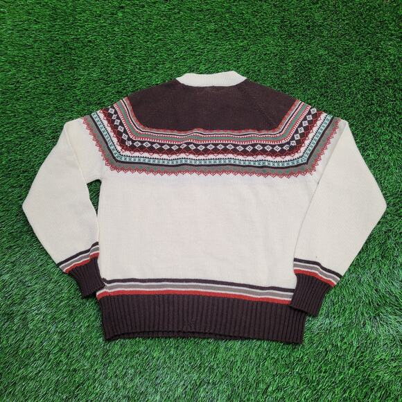 Vintage 80s MOD Nordic Sweater M/L 21x26 Brown Beige - Picture 2 of 10